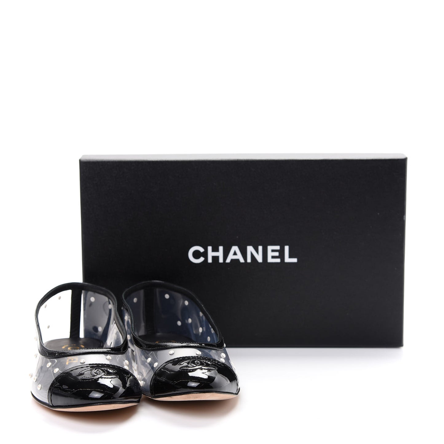 PVC Patent Calfskin Pearl Cap Toe Ballerina Flats 36 Transparent Black