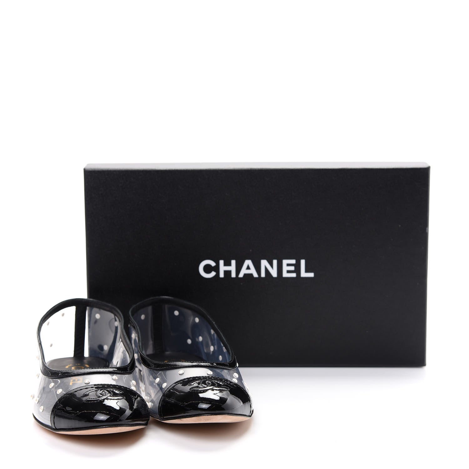 Chanel PVC Patent Calfskin Pearl Cap Toe Ballerina Flats 36 Transparent Black 9 of 9