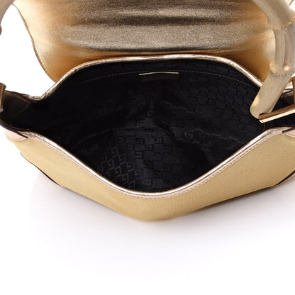 Gucci Metallic Calfskin Bamboo Handle Jackie O Hobo Gold 4 of 4