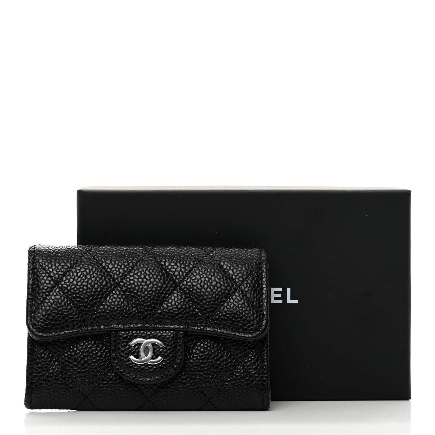 Caviar Quilted Flap Card Holder Black
