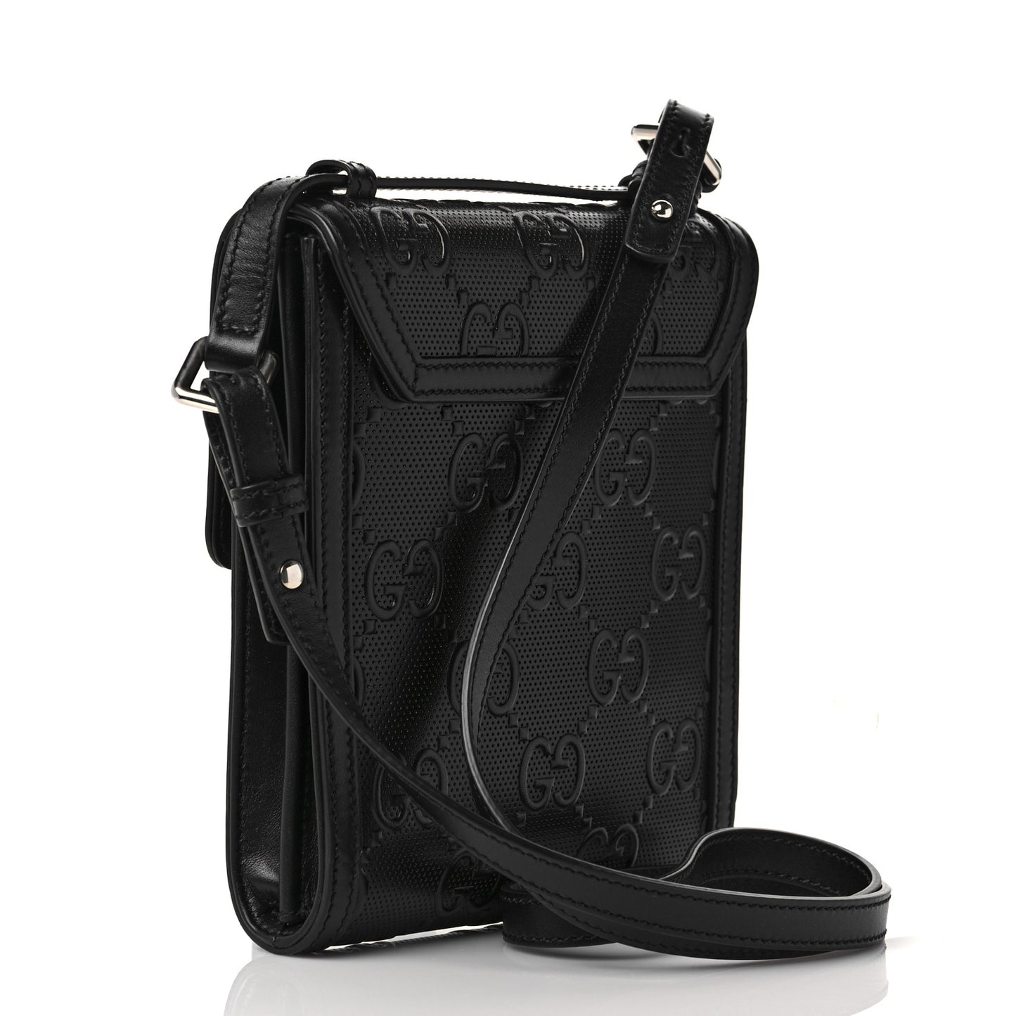 Calfskin GG Tennis Embossed Messenger Bag Black