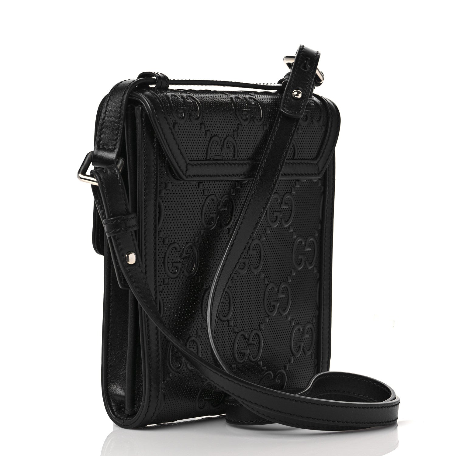 Gucci Calfskin GG Tennis Embossed Messenger Bag Black 2 of 10