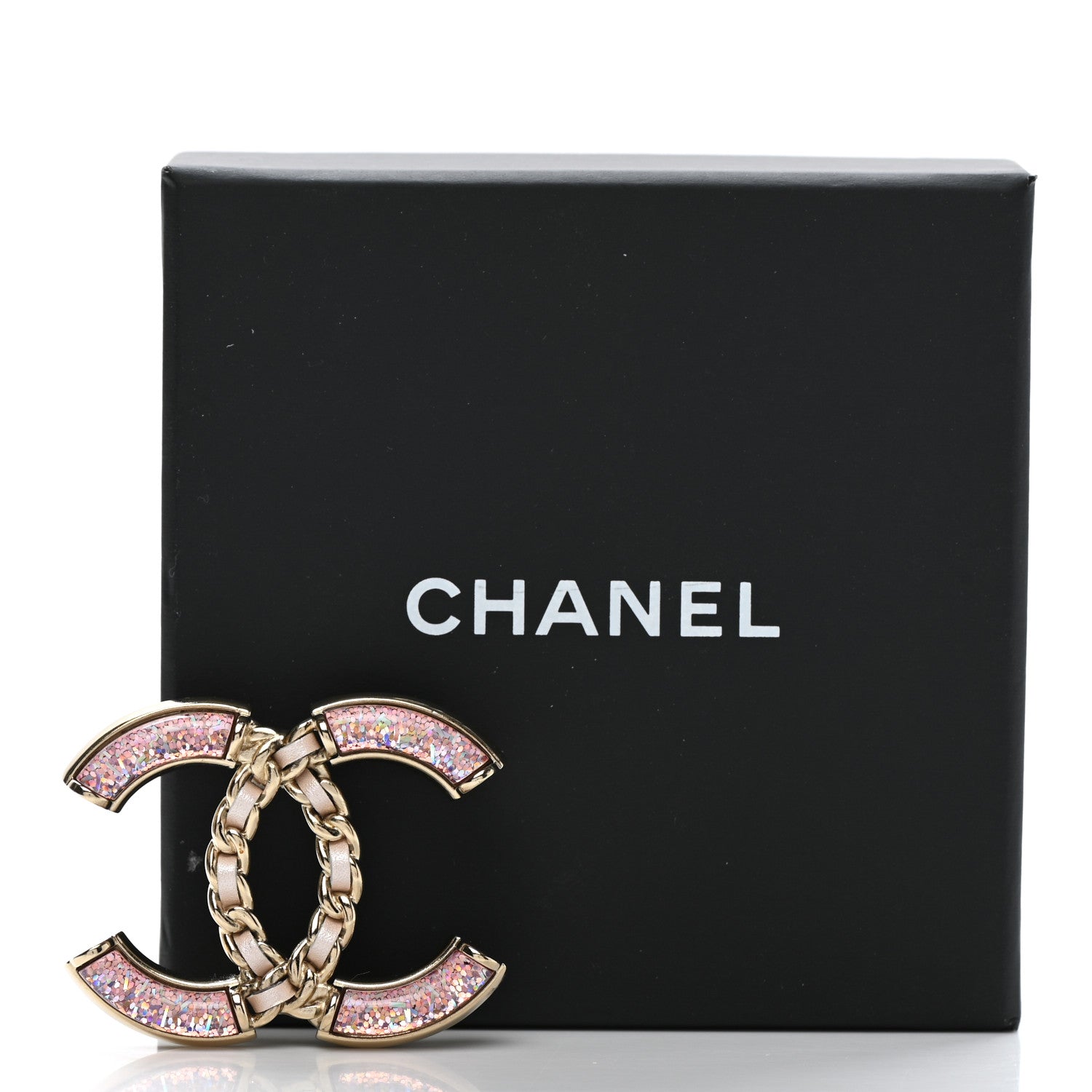 Chanel Resin Glitter Lambskin Baguette CC Chain Brooch Pink Gold 5 of 5