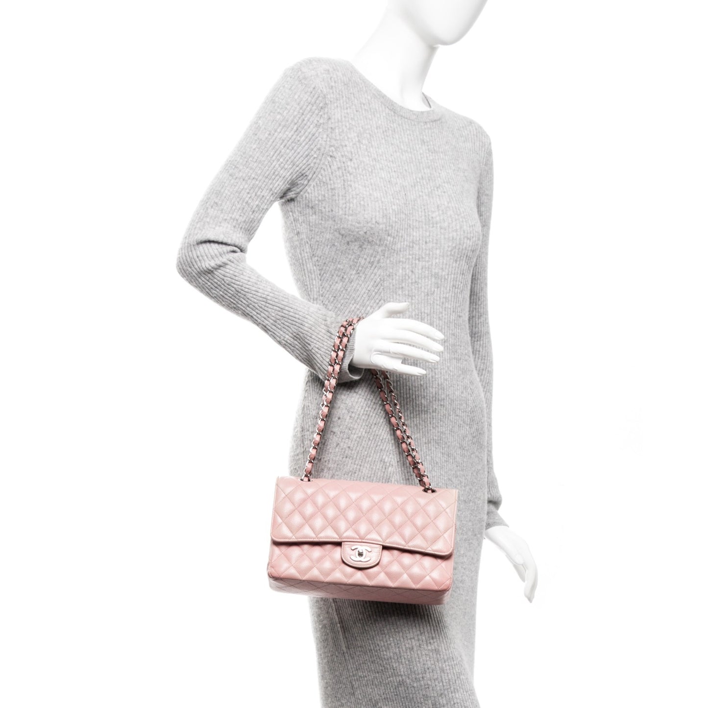 Caviar Quilted Medium Double Flap Pink