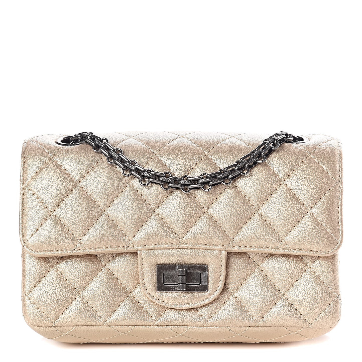 Metallic Sheepskin Quilted 2.55 Reissue Mini Flap Beige