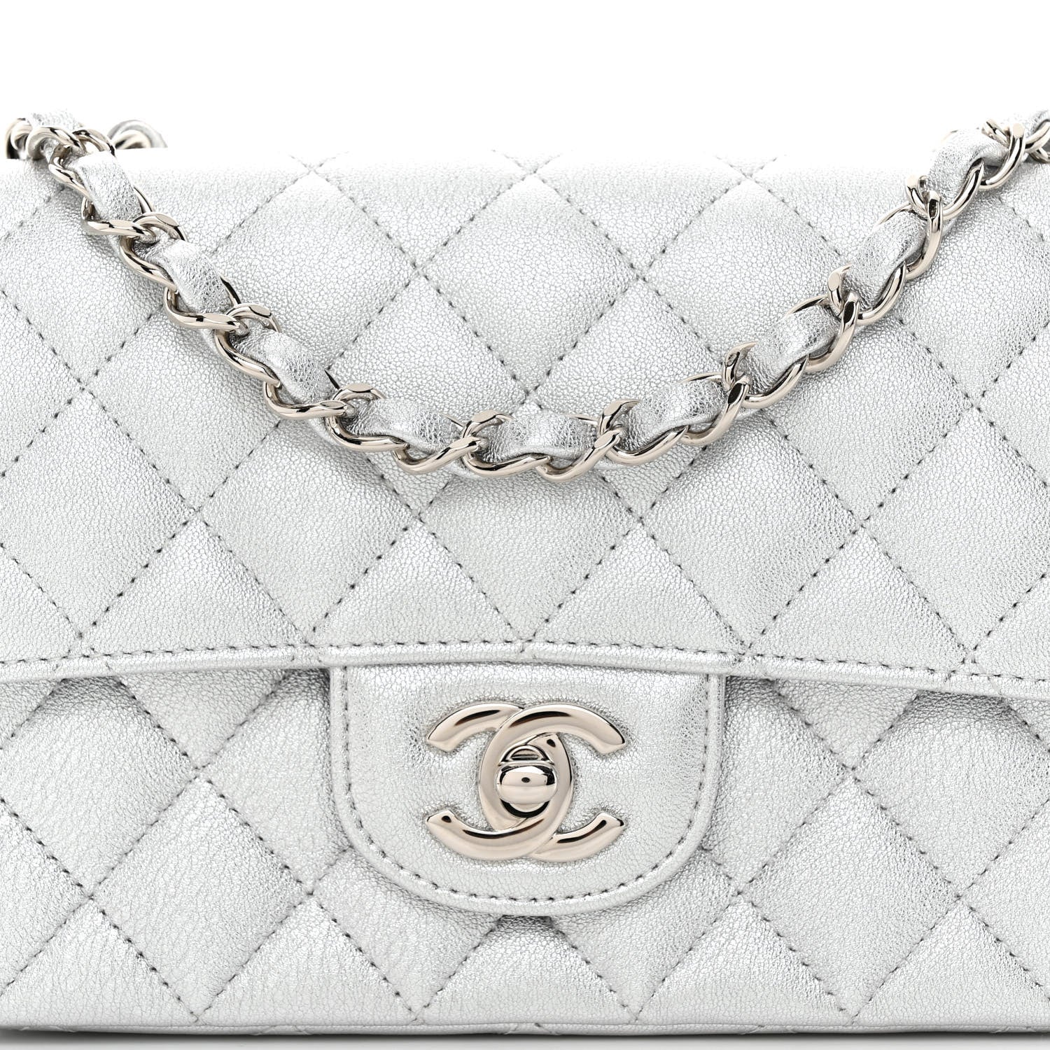 Chanel Metallic Lambskin Quilted Mini Rectangular Flap Silver 8 of 11
