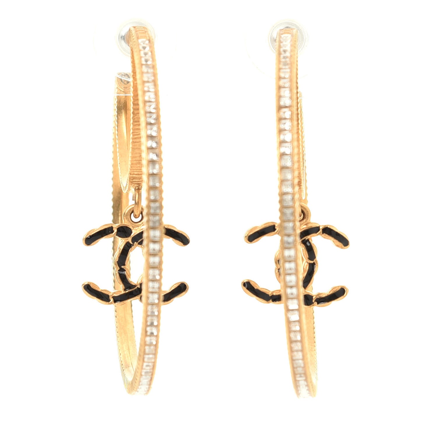 Crystal CC Drop Hoop Earrings Gold