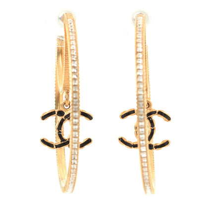 Chanel Crystal CC Drop Hoop Earrings Gold 1 of 4
