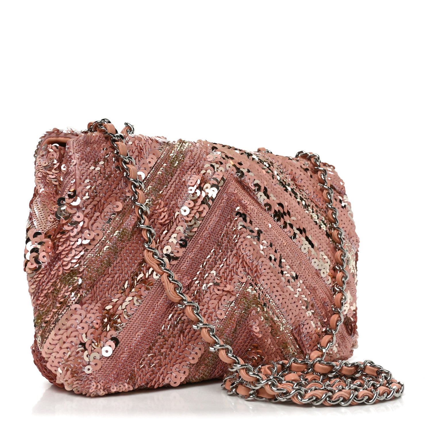 Chanel Sequins Chevron Mini Rectangular Flap Pink 3 of 10