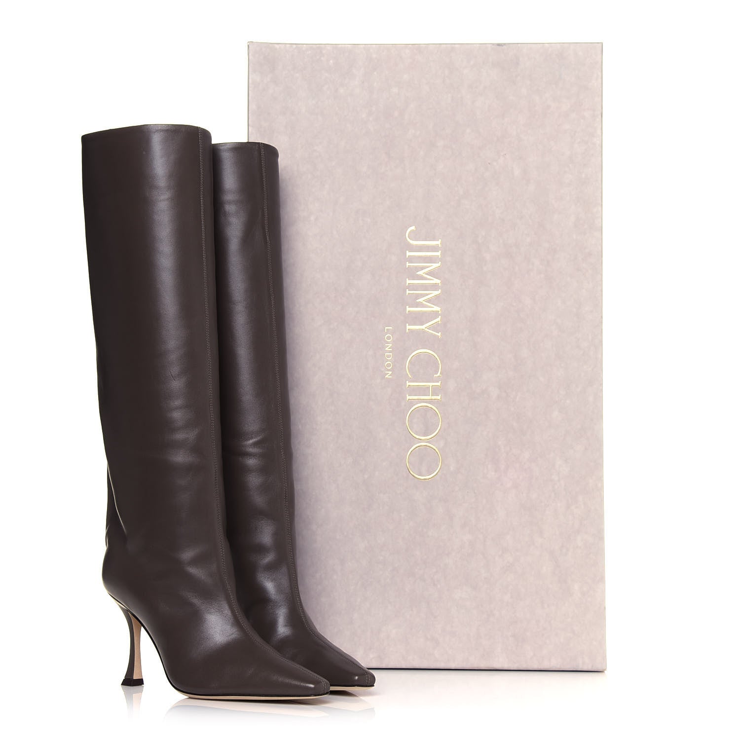 Jimmy Choo Calfskin Nappa Chad 90 Knee High Boots 35.5 Brown 7 of 7