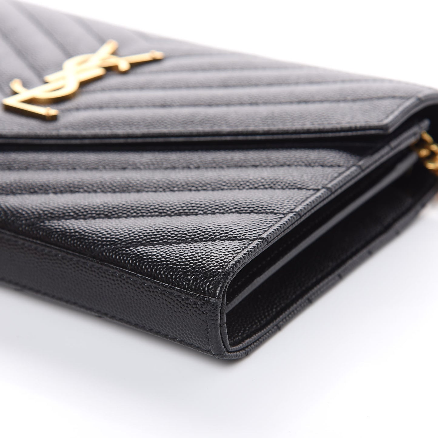 Grain De Poudre Matelasse Chevron Monogram Chain Wallet Black