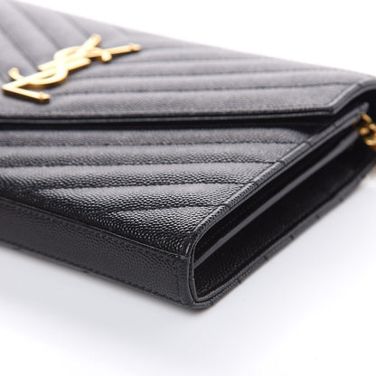 Saint Laurent Grain De Poudre Matelasse Chevron Monogram Chain Wallet Black 8 of 10