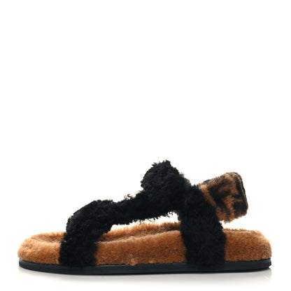 Fendi Shearling FF Fendi Feel Sandals 38.5 Tobacco Black 1 of 8