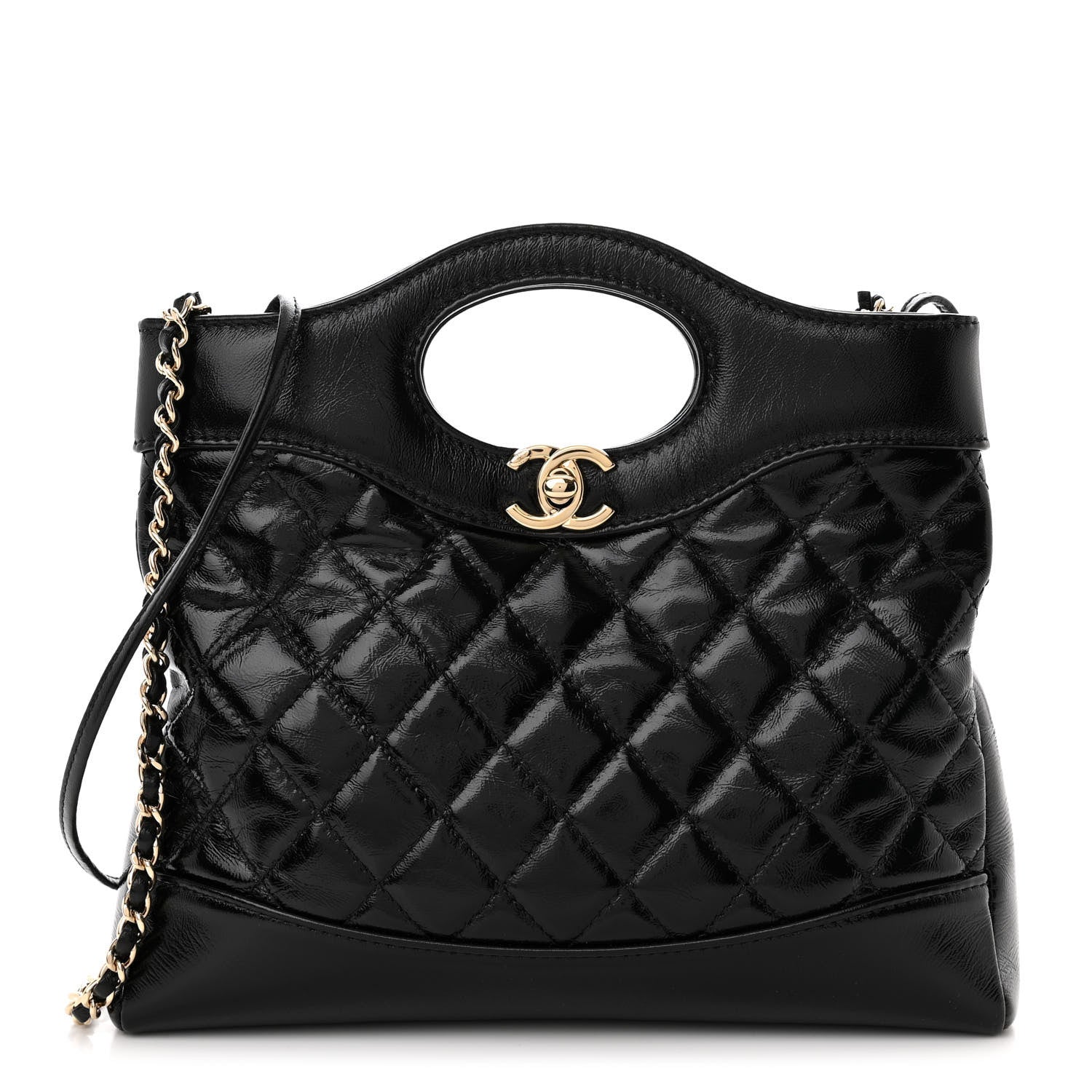 Chanel Shiny Crumpled Calfskin Quilted Mini 31 Shopping Bag Black 1 of 10