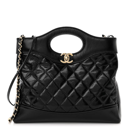 Chanel Shiny Crumpled Calfskin Quilted Mini 31 Shopping Bag Black 1 of 10
