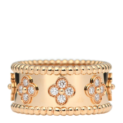 Van Cleef & Arpels 18K Yellow Gold Diamond Perlee Clovers Ring 58 8.5 1 of 7