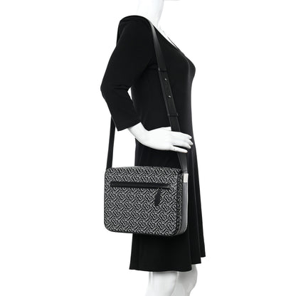Burberry Calfskin Monogram TB Print Messenger Bag Black White 2 of 9