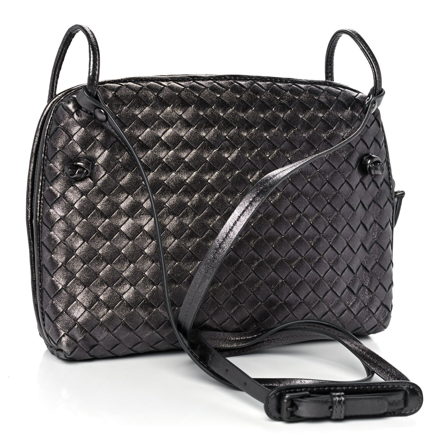 Metallic Nappa Intrecciato Nodini Crossbody Messenger Dark Grey