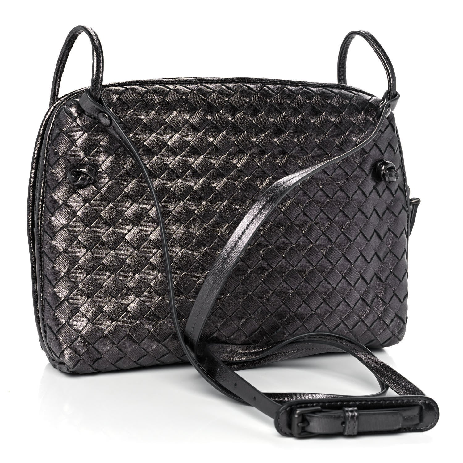 Bottega Veneta Metallic Nappa Intrecciato Nodini Crossbody Messenger Dark Grey 2 of 12