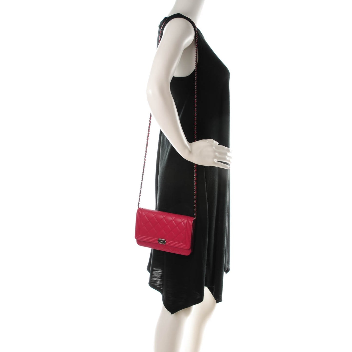 Lambskin Quilted Boy Wallet On Chain WOC Dark Pink