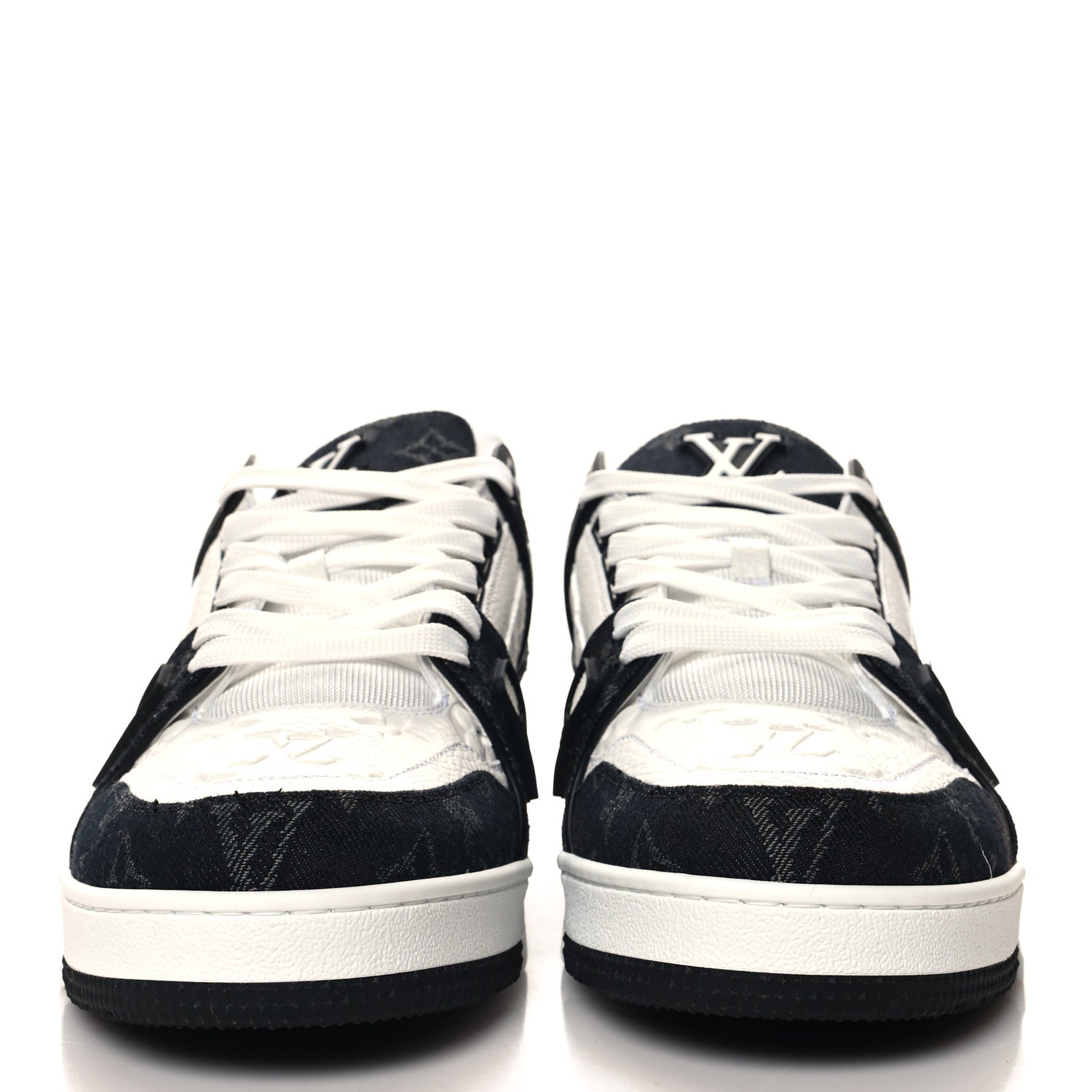 Louis Vuitton Calfskin Monogram Denim Mens LV Trainer Sneakers 10 Black 3 of 8