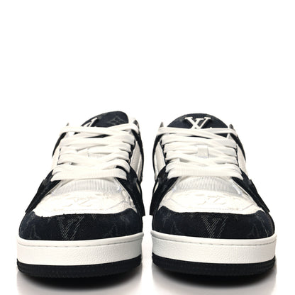 Louis Vuitton Calfskin Monogram Denim Mens LV Trainer Sneakers 10 Black 3 of 8