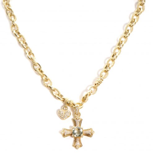 FASHIONPHILE 18k Gold Diamond and Tourmaline Maltese Cross Romance Necklace 6 of 10