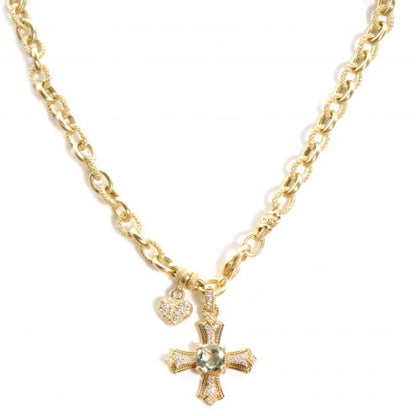 FASHIONPHILE 18k Gold Diamond and Tourmaline Maltese Cross Romance Necklace 6 of 10