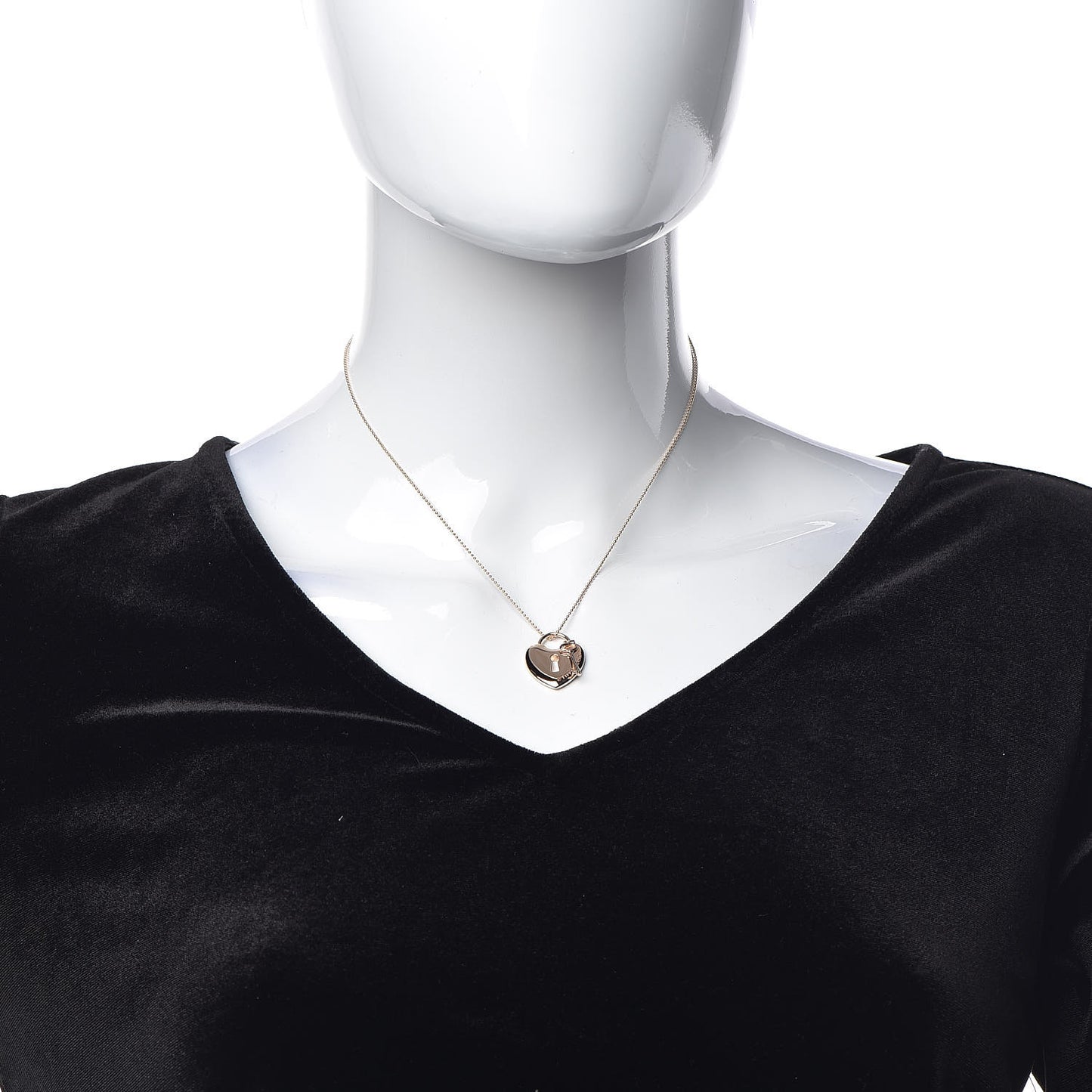 18K Rose Gold Heart Lock Key Pendant Necklace