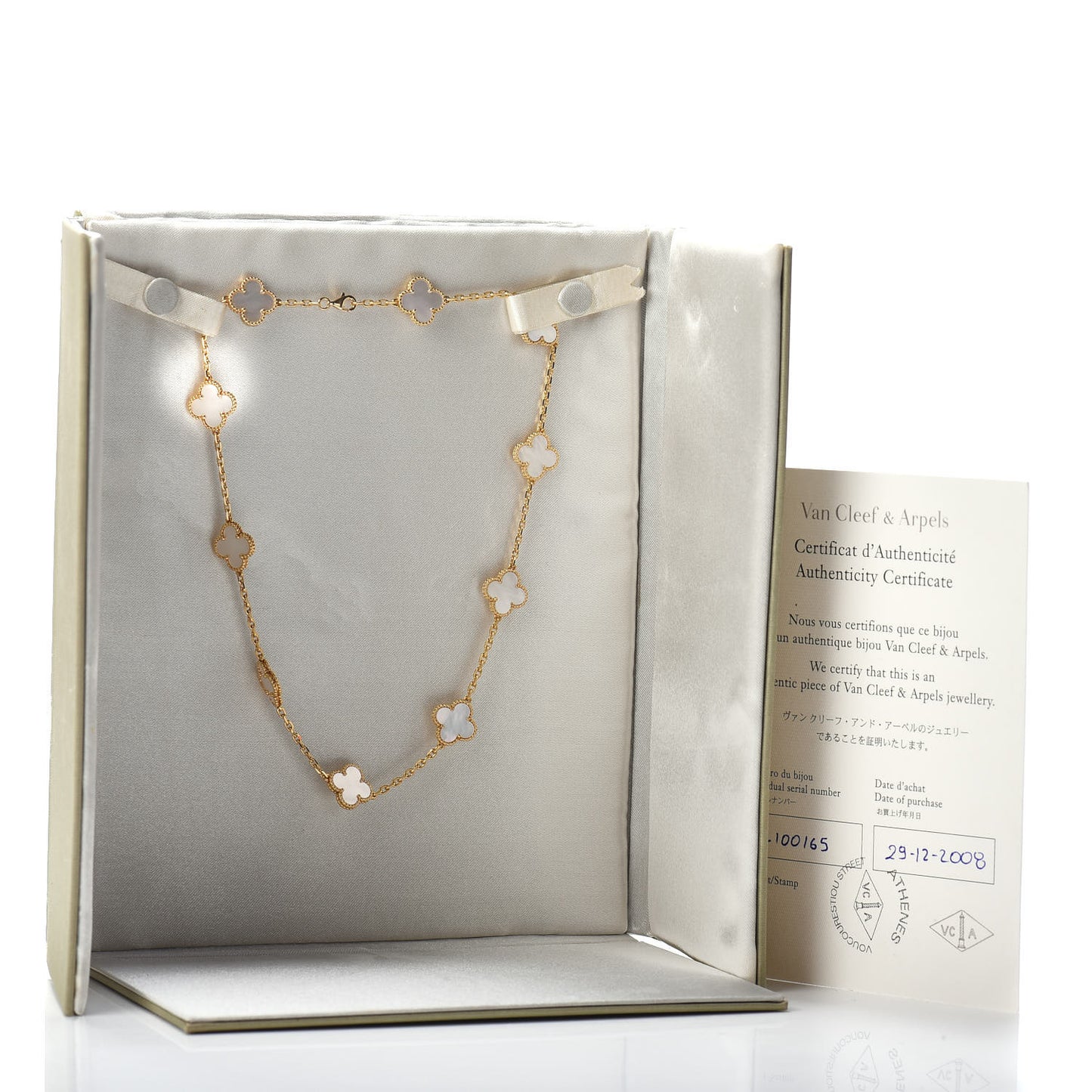18K Yellow Gold Mother of Pearl 10 Motifs Vintage Alhambra Necklace