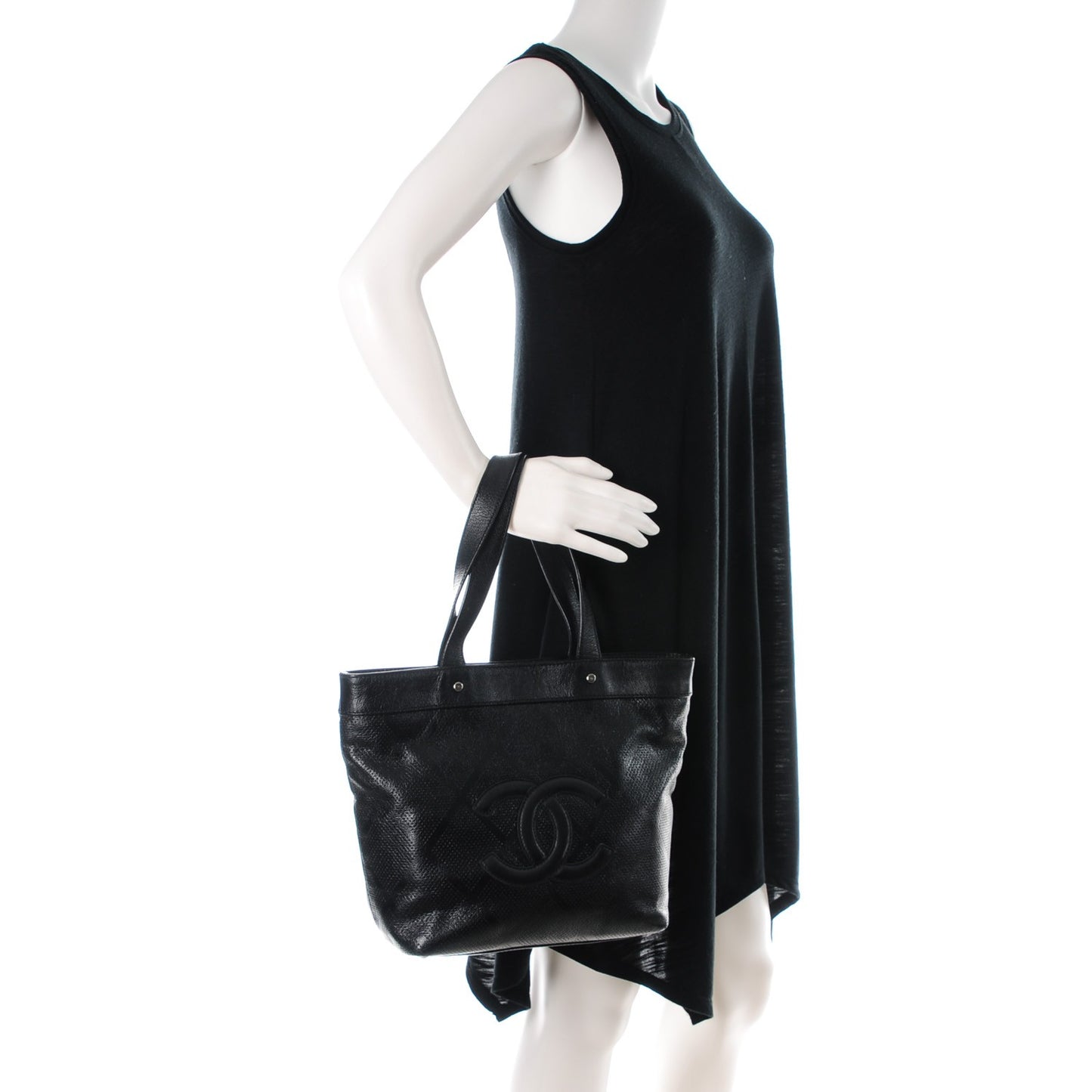 Goatskin Perforated Small CC Tote Black