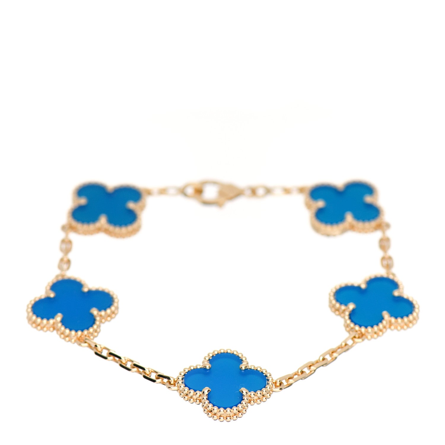 Van Cleef & Arpels 18K Yellow Gold Blue Agate 5 Motifs Vintage Alhambra Bracelet 1 of 5