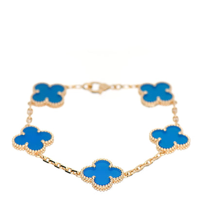 Van Cleef & Arpels 18K Yellow Gold Blue Agate 5 Motifs Vintage Alhambra Bracelet 1 of 5