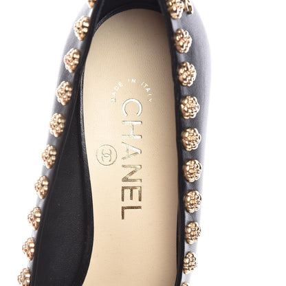 Chanel Lambskin Camellia Peep Toe Pumps 39.5 Black 6 of 9