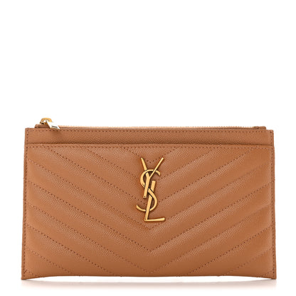 Saint Laurent Grain De Poudre Chevron Monogram Bill Pouch Dune 1 of 8