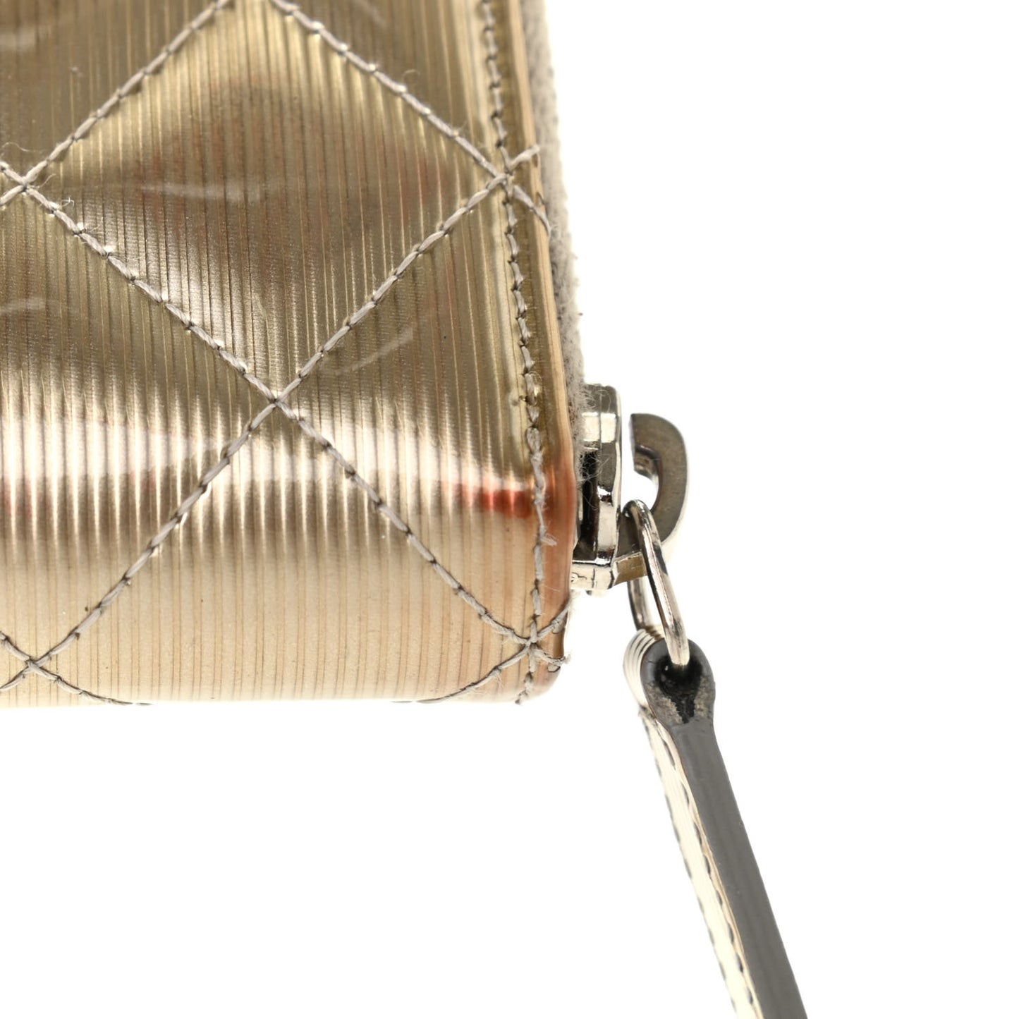 Striated Patent Zip Around Wallet Gold