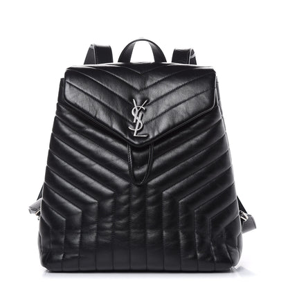 Saint Laurent Calfskin Y Quilted Monogram Medium Loulou Backpack Black 1 of 18