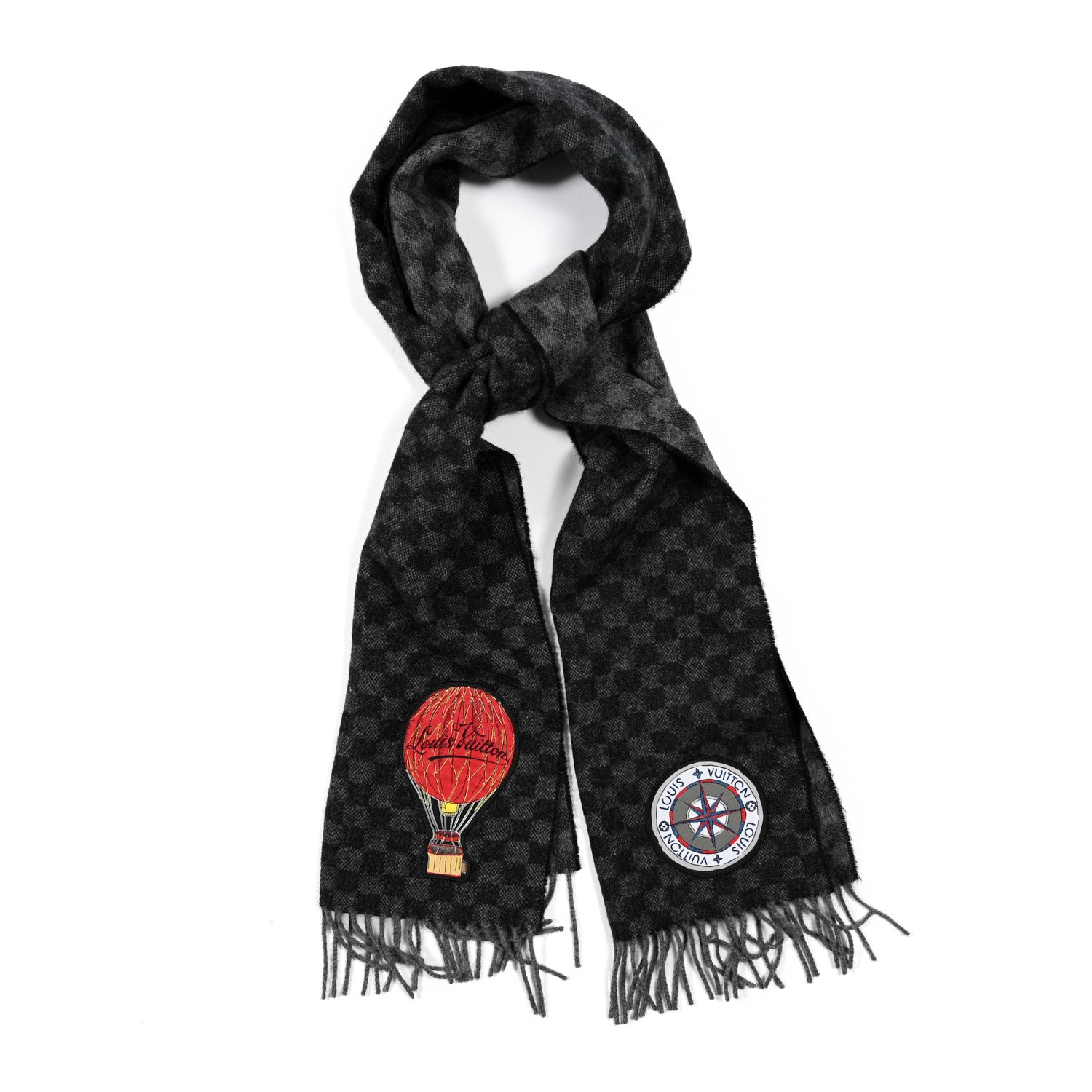 Louis Vuitton Wool Alpaca Damier Graphite Map Scarf Black 1 of 3