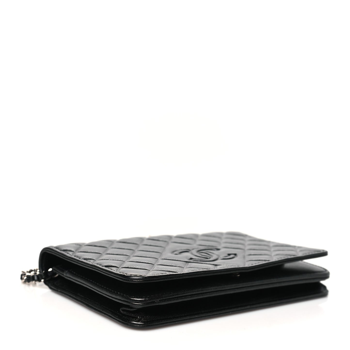 Goatskin Quilted Diamond CC Wallet On Chain WOC Black