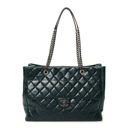 Chanel Glazed Calfskin Quilted Large Front Flap Tote Dark Green 1 of 11