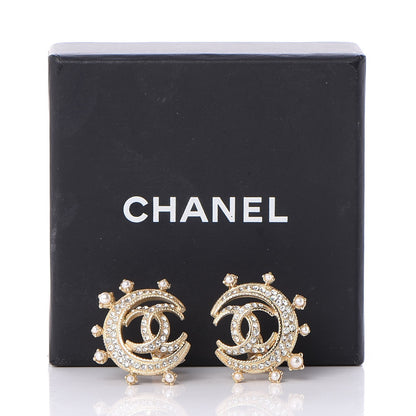 Chanel Crystal Pearl CC Moon Clip On Earrings Gold 5 of 5