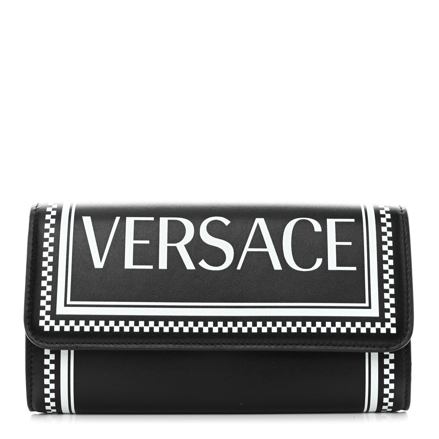 Versace Calfskin 90s Vintage Logo Wallet Black White 1 of 7