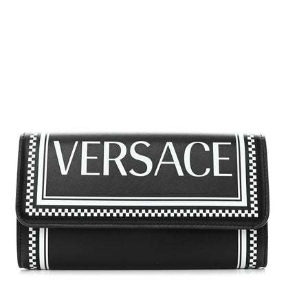 Versace Calfskin 90s Vintage Logo Wallet Black White 1 of 7
