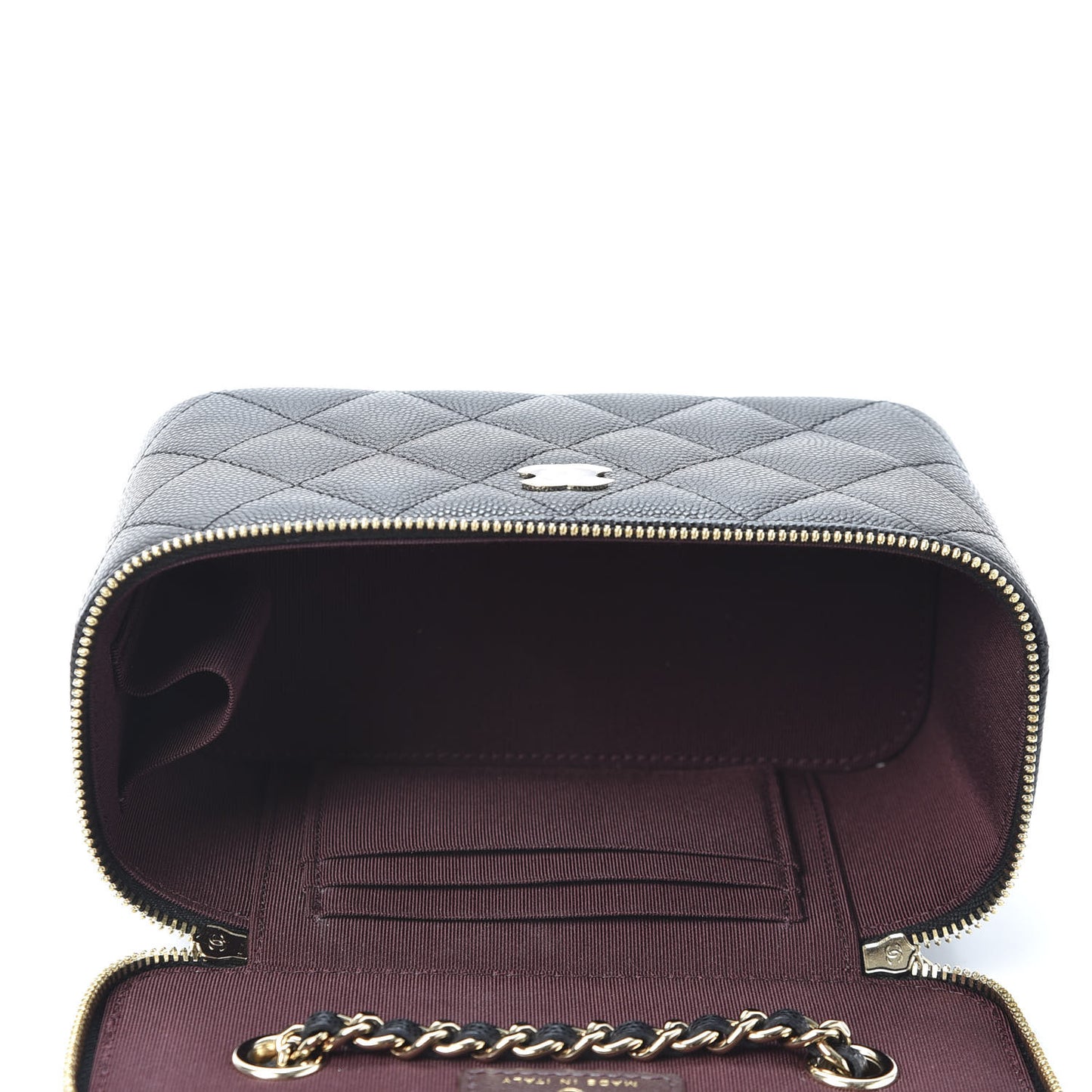 Caviar Quilted Small Vanity Case With Chain Black