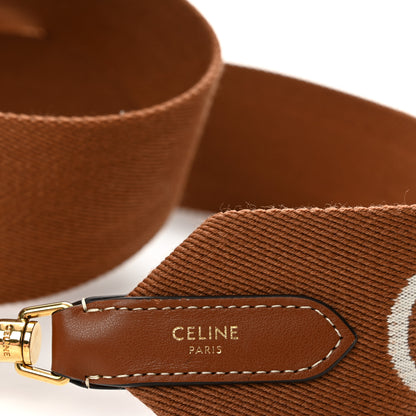 Celine Jacquard Wool Logo Long Strap Tan White 4 of 6