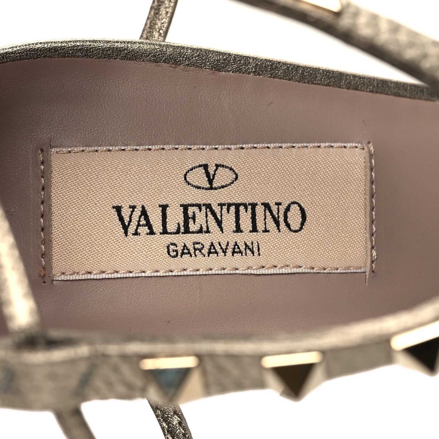 Valentino Garavani Metallic Pebbled Calfskin Rockstud Ankle Wrap Sandals 37 Skin Poudre 4 of 7