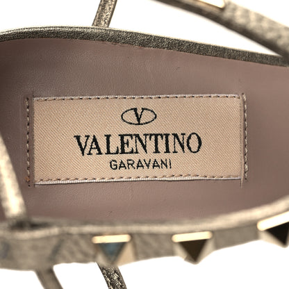 Valentino Garavani Metallic Pebbled Calfskin Rockstud Ankle Wrap Sandals 37 Skin Poudre 4 of 7