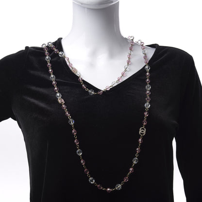 Chanel Beaded Crystal CC Long Necklace Gold Pink White 2 of 4