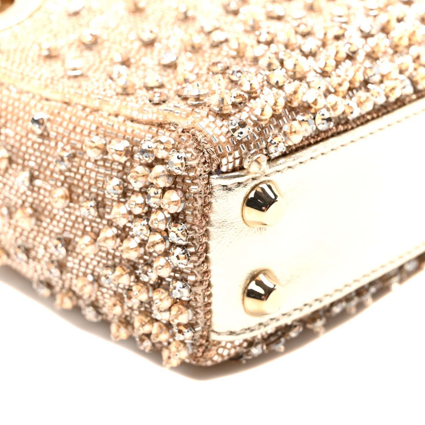Metallic Lambskin Crystal Beaded Embroidered Micro Lady Dior Gold