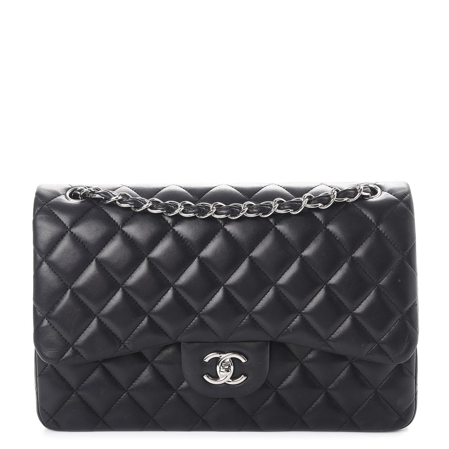 Lambskin Quilted Jumbo Double Flap Black